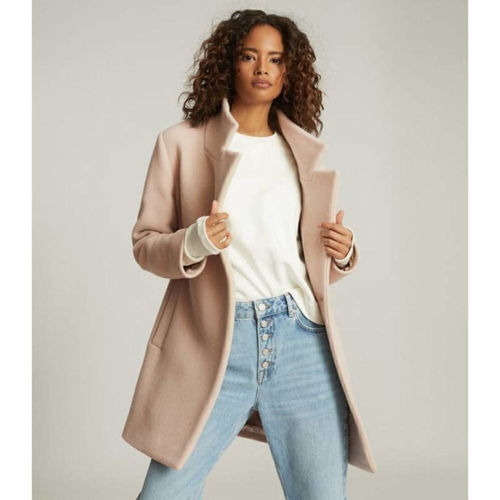 Reiss Blush Pink Wool-Blend Single-Breasted Coat